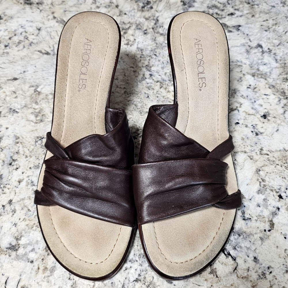Aerosoles Ledger Brown Leather Side Knot Open Toe Sandals
